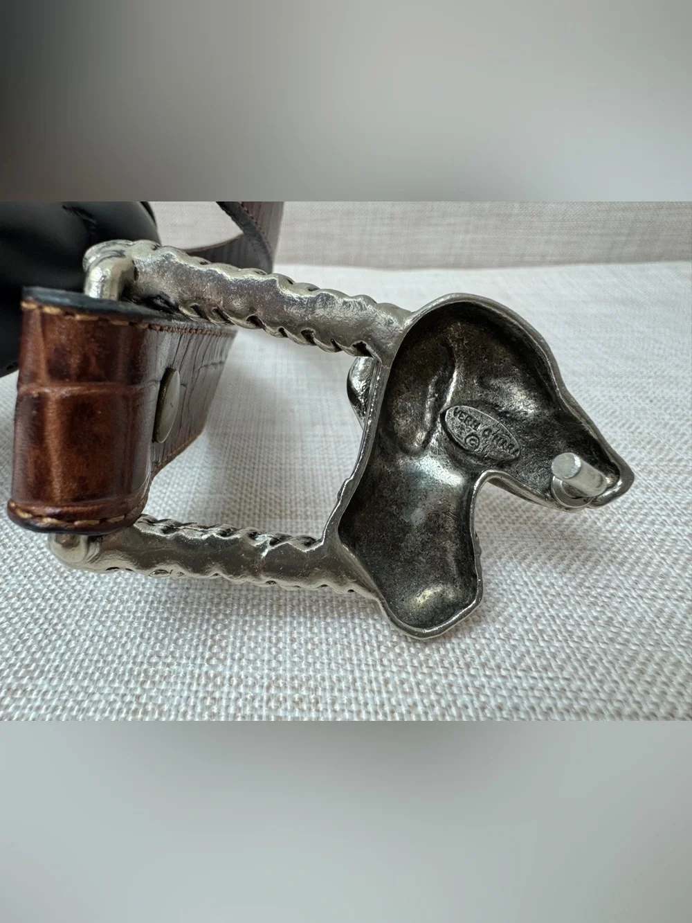 Brown Leather Dog Head belt .